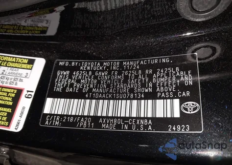 2025 Toyota Camry Le from USA, damaged, VIN 4T1DAACK1SU078134